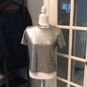 Zara sequin silver short sleeve top/perfect condition